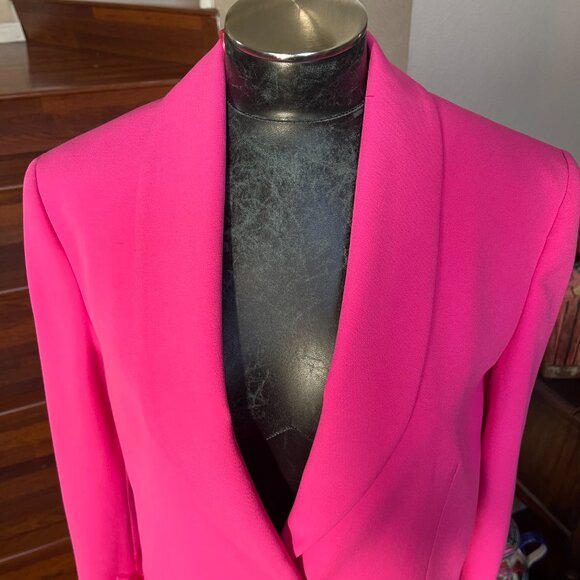 Zara Medium Hot Pink Blazer Jacket With Feathered Cuffed Sleeves Lined NWT - Picture 2 of 11